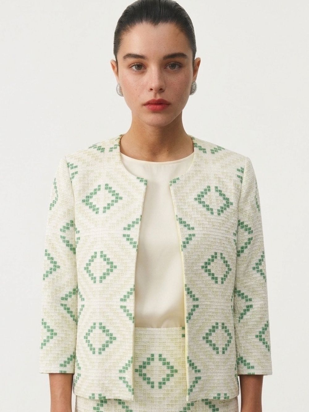 MISOOK | Geometric Print Knit Jacket Cardigan M